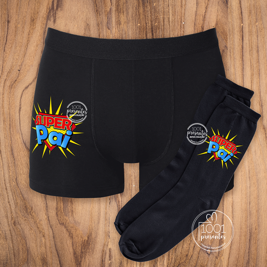 Cojunto boxer e/ou meias comic "Super Pai"