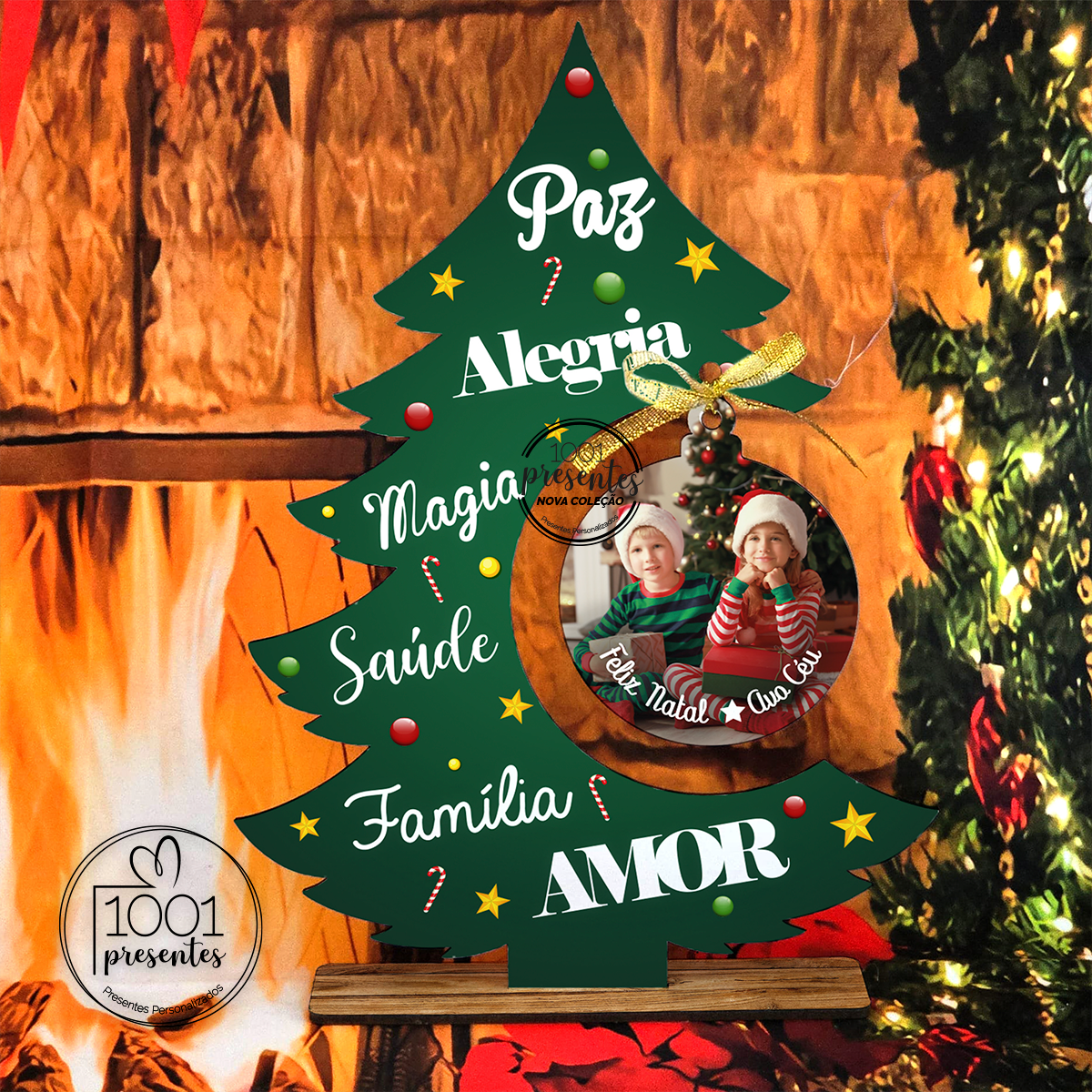 Árvore de natal decorativa com fotografia