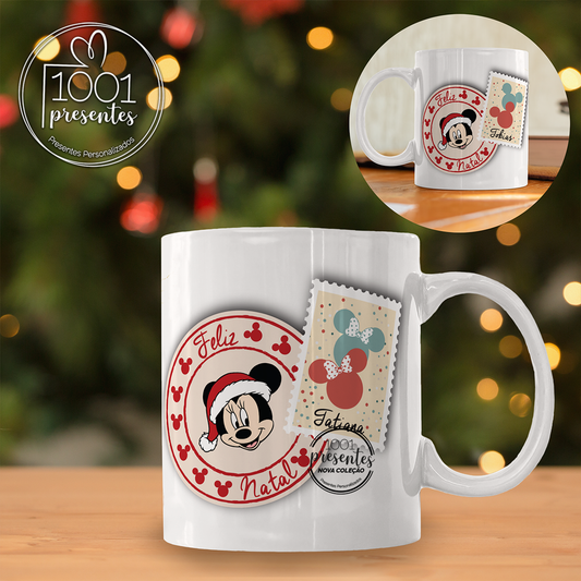 Caneca Minnie ou Mickey "Feliz Natal"
