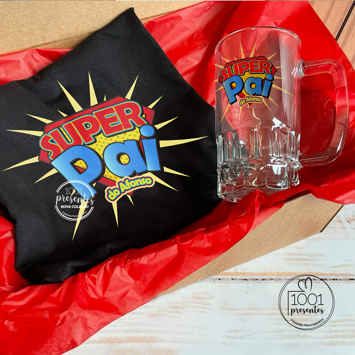 Kit caneca e t-shirt comic "Super pai"