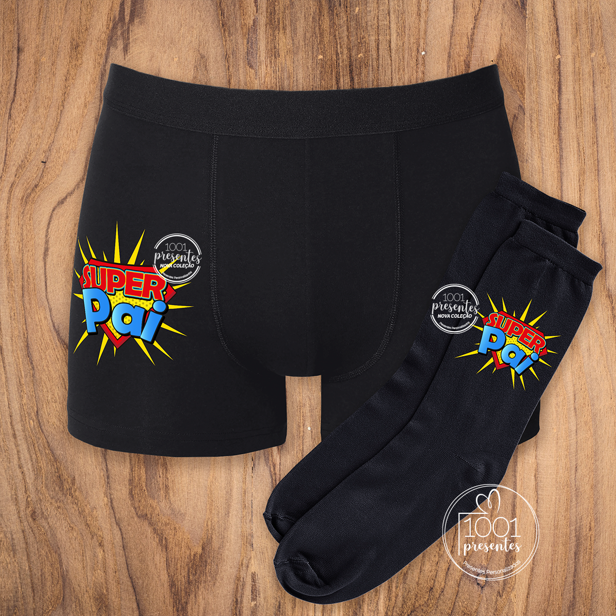 Cojunto boxer e/ou meias comic "Super Pai"