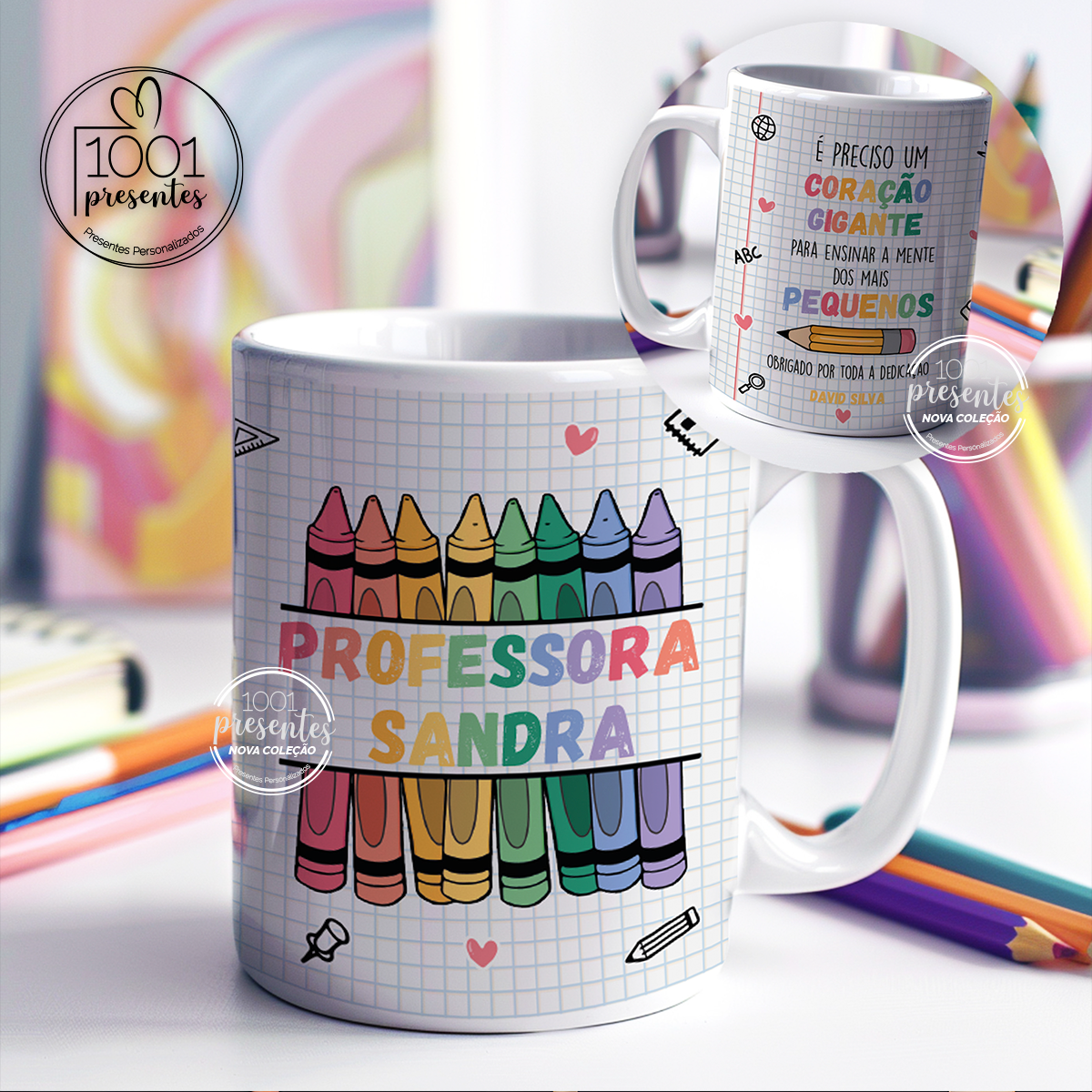 Caneca cerâmica "Professora, obrigado por toda a dedicação"