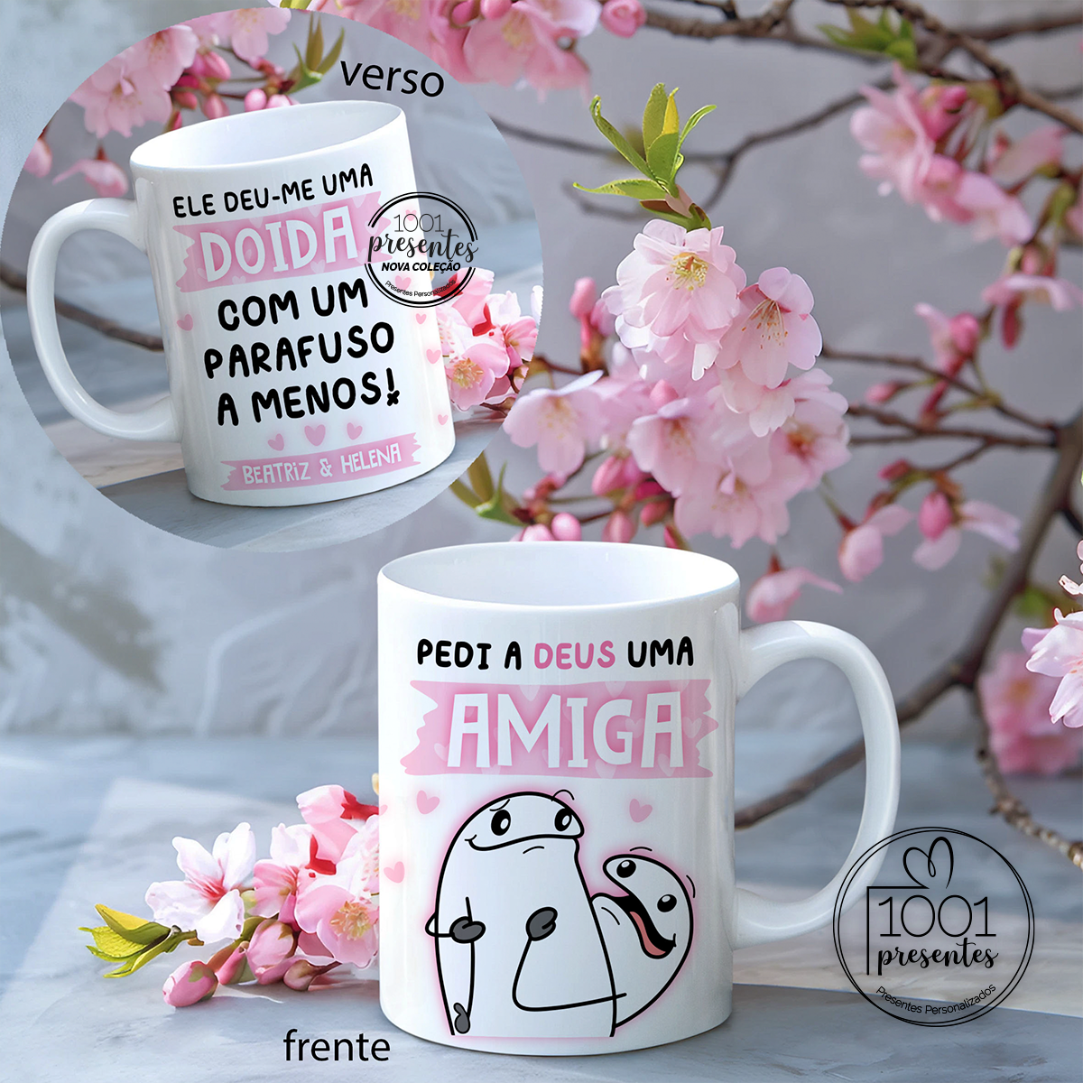 Caneca cerâmica flork "Pedi a deus uma amiga..."
