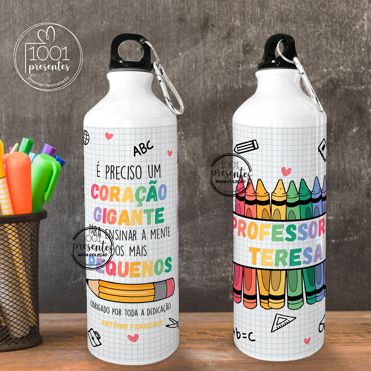 Garrafa professora "Obrigada pelo carinho e dedicação"