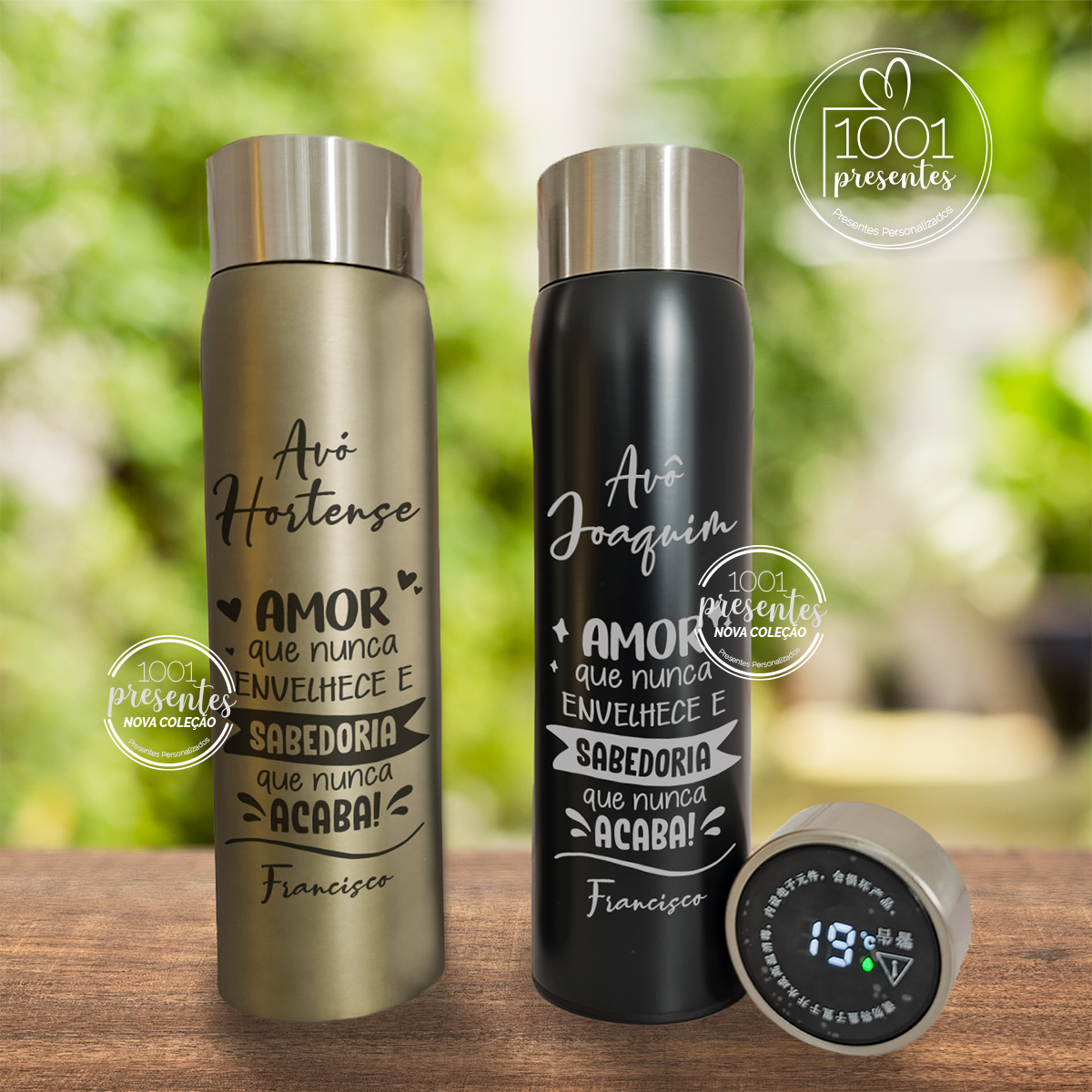 Garrafa display digital "Amor que nunca acaba..."